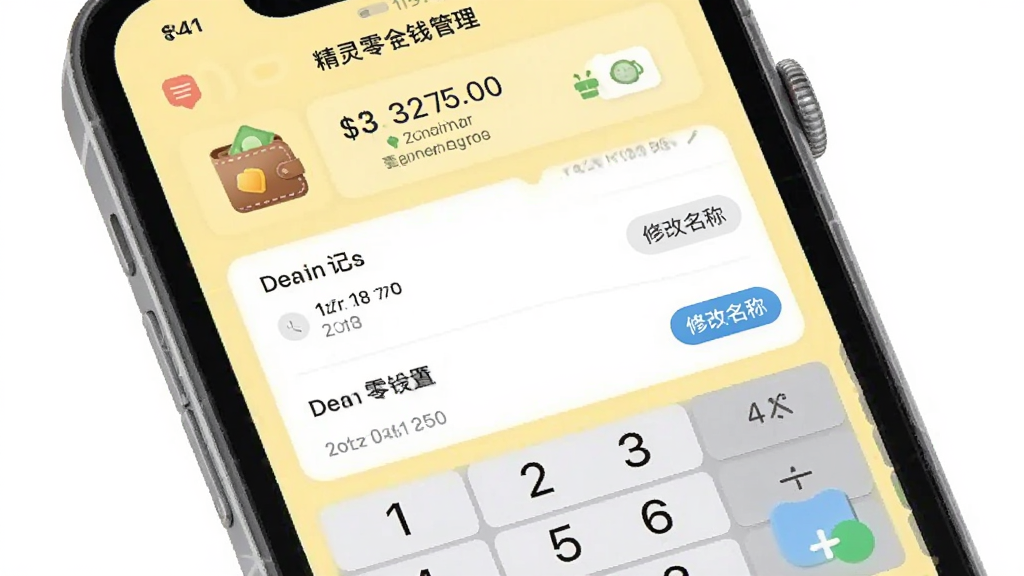 ��ͯ�绰�ֱ������㻨Ǯ�������棬�ֻ���Ļ��ʾ�㻨Ǯ�����׼�¼�б�������ѡ���������Ǯ��ͼ�������ּ��̣�����Ϊ����ɫ������Ϊ�����б������Ϊ������Ӧ��UI��ϸ�ڰ���������֡����ڱ�ǩ���޸����ư�ť�������������ɾ����޶���Ԫ��
