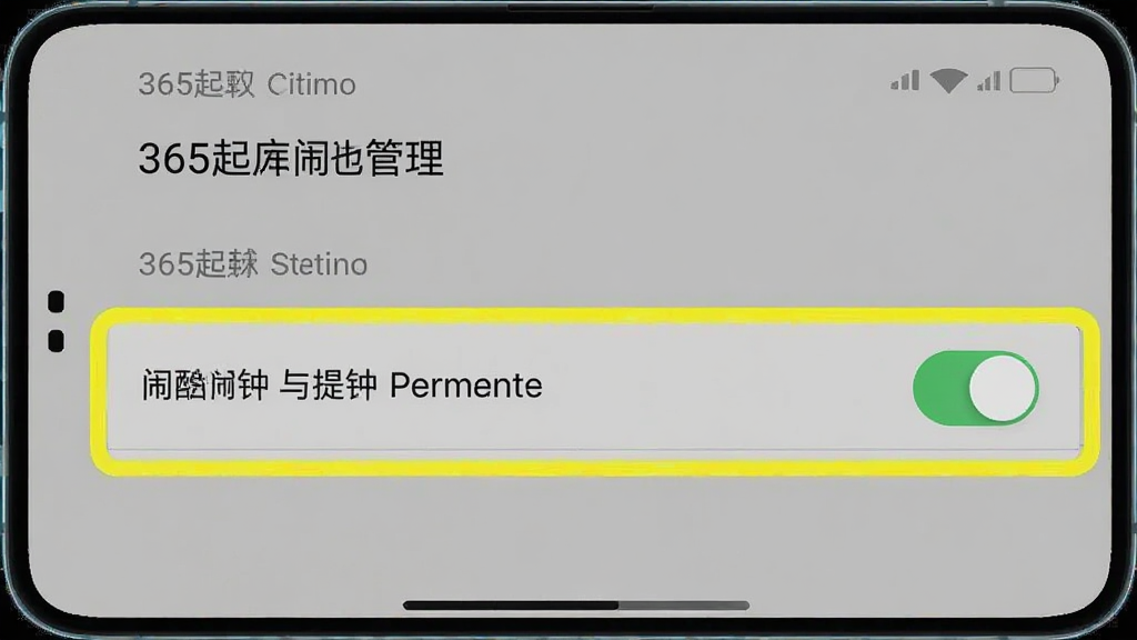 一张手机屏幕截图,显示365起床闹钟的应用权限管理页面,高亮标注闹钟与提醒权限开关,背景为系统设置界面风格,画面清晰,重点突出,干净,无多余元素