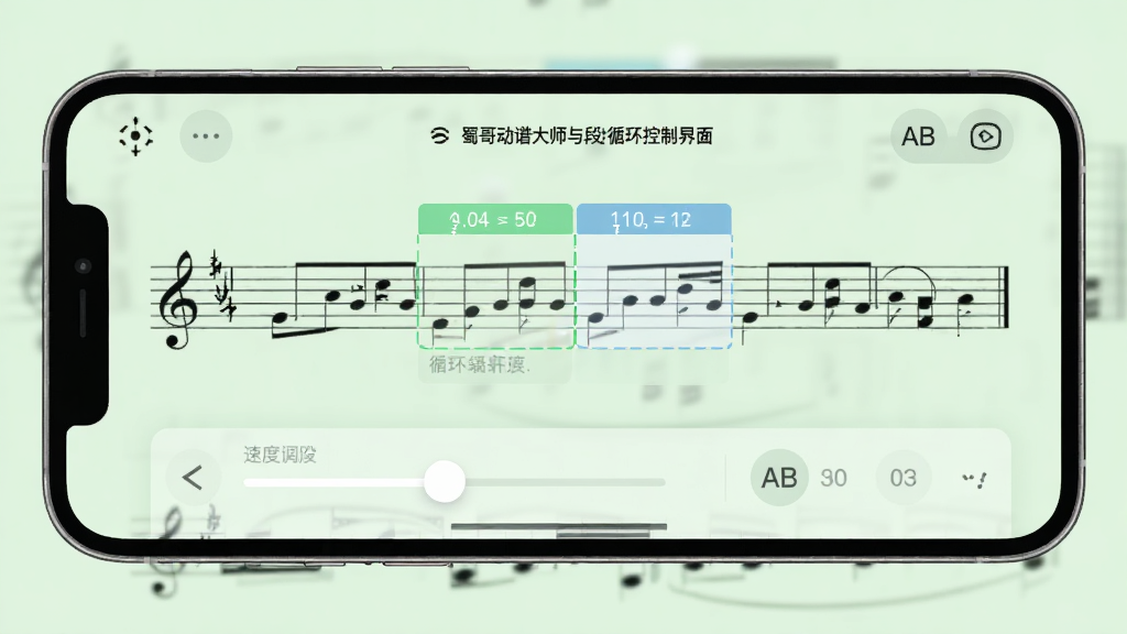 ��綯�״�ʦ�ٶȵ��������ѭ�����ƽ��棬�ֻ���Ļ��ʾ�ٶȻ����ABѭ��������壬�������ϱ�ע��ѭ������ķ�Χ����������͵ĵ���ɫ������ͼ�����������ʸɾ����������