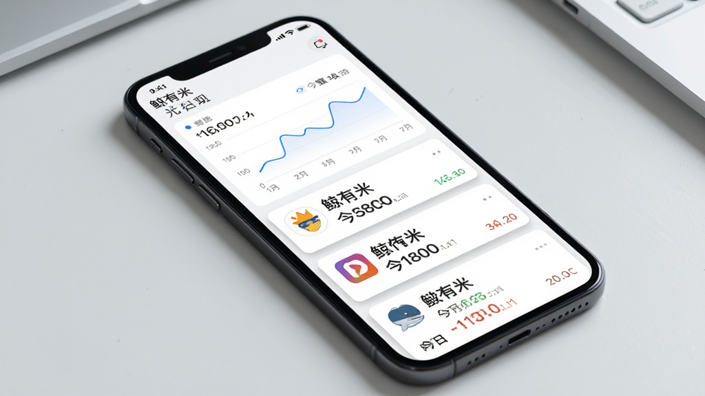 一张“鲸有米”多通道聚合管理界面的图片,手机屏幕显示多个支付渠道的卡片式列表,每个卡片带有对应图标和今日收款金额,顶部有汇总数据图表。背景为浅灰色工作台,风格为现代商务简洁风,细节包括卡片阴影、数据小数点、图表折线,画质清晰,干净,无多余元素。