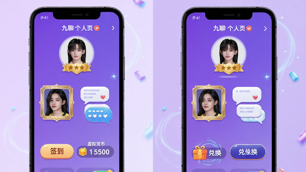 ���ĸ�����ҳ��װ���̳ǽ��棬�ֻ���Ļչʾ�û�ͷ�񡢵ȼ����¡�ͷ�������������Ԥ�����·���ǩ����ť���������������Ϊ��ɫ���䣬���ʱ�л��ã�ϸ�ڰ�����Ч����Ԥ����һ���ť�������������ɾ����޶���Ԫ��