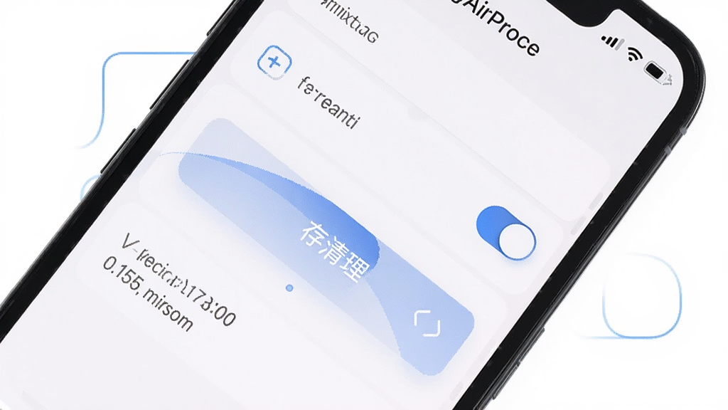 主体为手机屏幕展示 MyAirProce 设置页面,布局为纵向选项列表,排版清晰,风格为清爽素雅,细节上包含权限开关、缓存清理按钮和版本信息,背景为白色,画质高清,干净,无多余元素