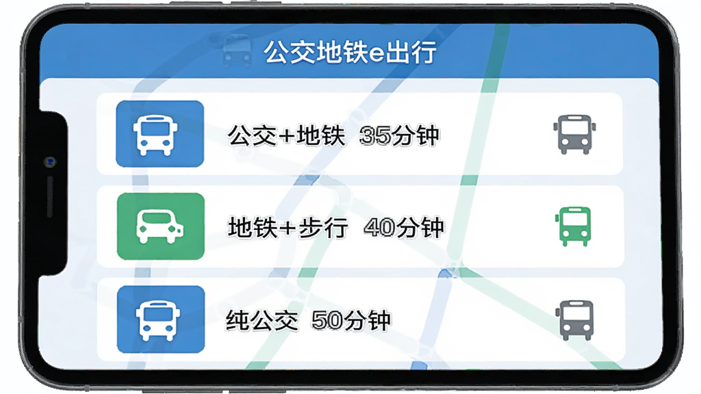 ��ģʽ���˽���б����棬��Ļ����ʾ����·�߷������ֱ��ע������+���� 35���ӡ�������+���� 40���ӡ��������� 50���ӡ���ÿ�������Ա��ж�Ӧ�Ľ�ͨ����ͼ�꣬�����С���������e���С����ֱ�ʶ�������Ű����룬ǳɫ������������Ⱦ