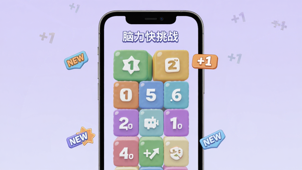 ����չʾһ���ֻ���Ļ����Ļ����ʾ�����ɫ������ɵĹؿ�ѡ����棬ÿ�������ϱ������ֺ�ͼ�꣬��������͵�ǳ��ɫ���䣬�ֻ���ΧƯ���š�+1����NEW����С��ǩ��������ִ�������������ͻ������������ս����Ϸ���ơ�