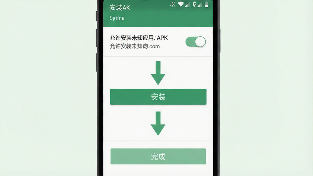 һ��չʾ��׿�豸��װAPK�����ʾ��ͼ����������Ϊ�ֻ���Ļ��д����Ļ��������ʾ��������װδ֪Ӧ�á����ء�����װ����ť�͡���ɡ����棬���岼�ֲ������������Ű棬���Ϊ��ƽ������ͼ�⣬ϸ�ڰ��������ļ�ͷָ����ϵͳ���ý���Ԫ�ء���͵���ɫȷ��ɫ�������ʼ��ɾ����޶���Ԫ��