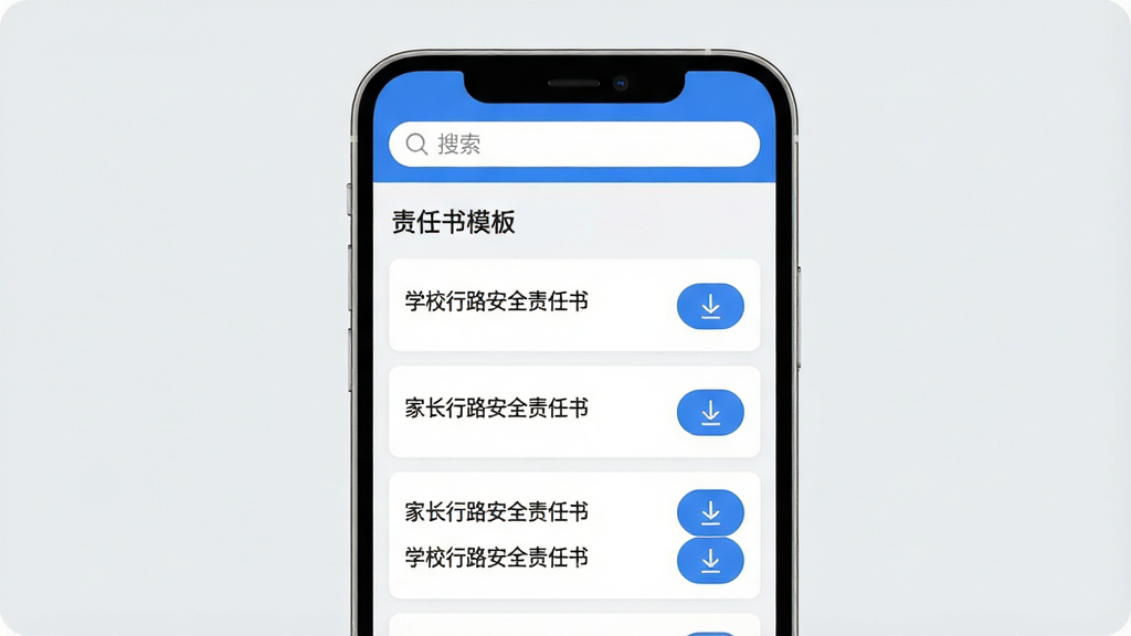 ��·��������ģ������ҳ�棬����չʾһ���ֻ���Ļ����Ļ����ʾ��·��Ӧ���еġ�������ģ�塱�б�ҳ���б��а������ģ����Ŀ���硰ѧУ��·��ȫ�����顱���ҳ���·��ȫ�����顱�ȣ�ÿ���Ҳ������ذ�ť��ҳ�涥�������������岼������������Ϊ����ɫ������Լ����ϸ���ϰ�ťΪ��ɫԲ�Ǿ��Σ����ʸ��壬�ɾ��޶���Ԫ�أ��ʺ���Ϊ����չʾͼ