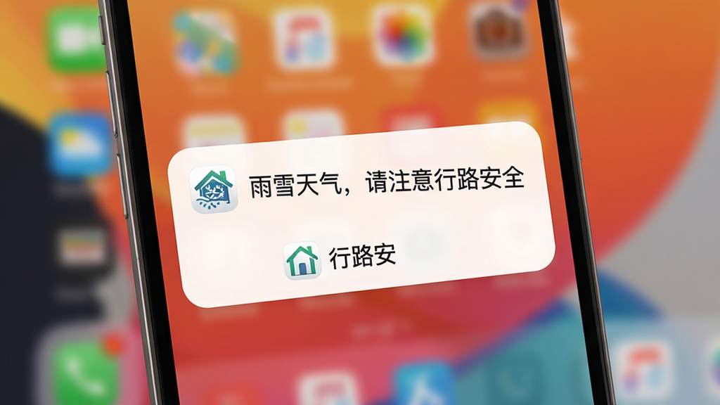��·����ȫ��ʾ���ͽ��棬����չʾһ���ֻ���Ļ����Ļ����ʾһ����·��Ӧ�����͵İ�ȫ��ʾ֪ͨ��֪ͨ����Ϊ����ѩ��������ע����·��ȫ����֪ͨ��Ƭ�·�����·����ͼ������ƣ��ֻ�����Ϊģ���������ֽ����������ܰ��ͣ�ϸ����֪ͨ��ƬΪ��ɫԲ�ǣ����ʸ��壬�ɾ��޶���Ԫ�أ��ʺ���Ϊ����չʾͼ