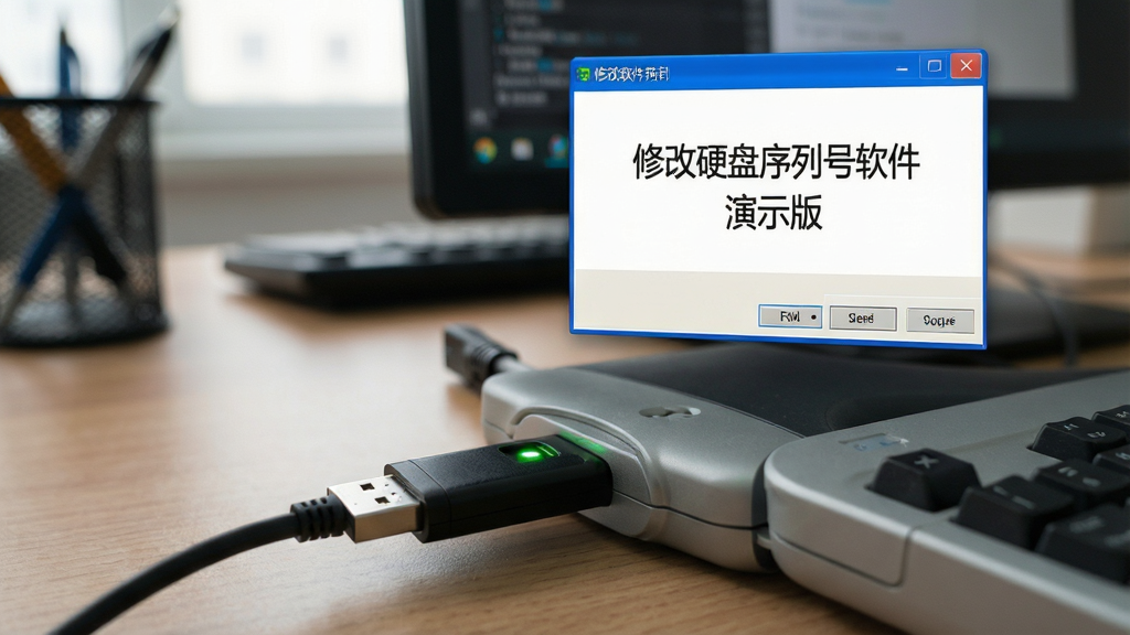 һ��չʾU��Я���������г�����ͼƬ��������һ��U�̲��ڵ���USB�ӿ��ϣ���Ļ����ʾ���޸�Ӳ�����к����� ��ʾ�桱�������Ľ��棬����Ϊ�칫���滷�������Ϊдʵ����磬ϸ����U����ָʾ�����𣬻��ʸ��壬�ɾ����޶���Ԫ��