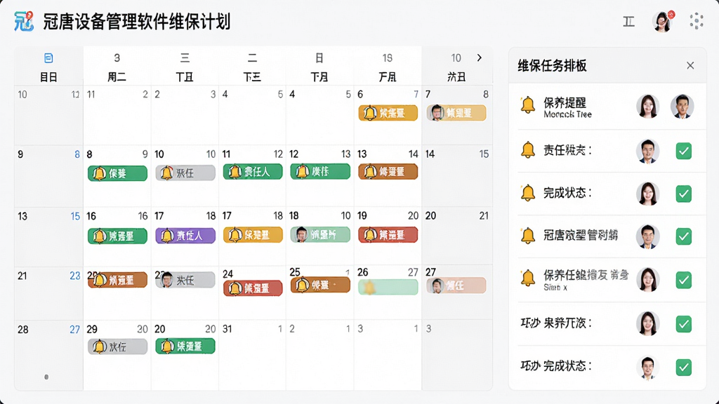 �����豸��������ά���ƻ����壬����Ϊ����ʽά�������ų̽��棬����Ϊ����ͼ������б����У��Ű���������������ɫ�����ǩ��������Ч��ϸ�ڰ���������������ͼ�ꡢ������ͷ�����״̬��ѡ�����ʸ��壬�ɾ����޶���Ԫ��