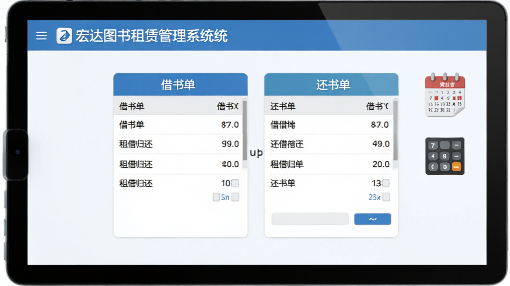 ����չʾ���ͼ�����޹���ϵͳ�����黹�������棬��Ļ������ʾ���鵥�ͻ��鵥�ĶԱȣ��Ա��������ͼ�����ͼ�꣬��������ˣ��Ű����룬�����������޶���Ԫ��