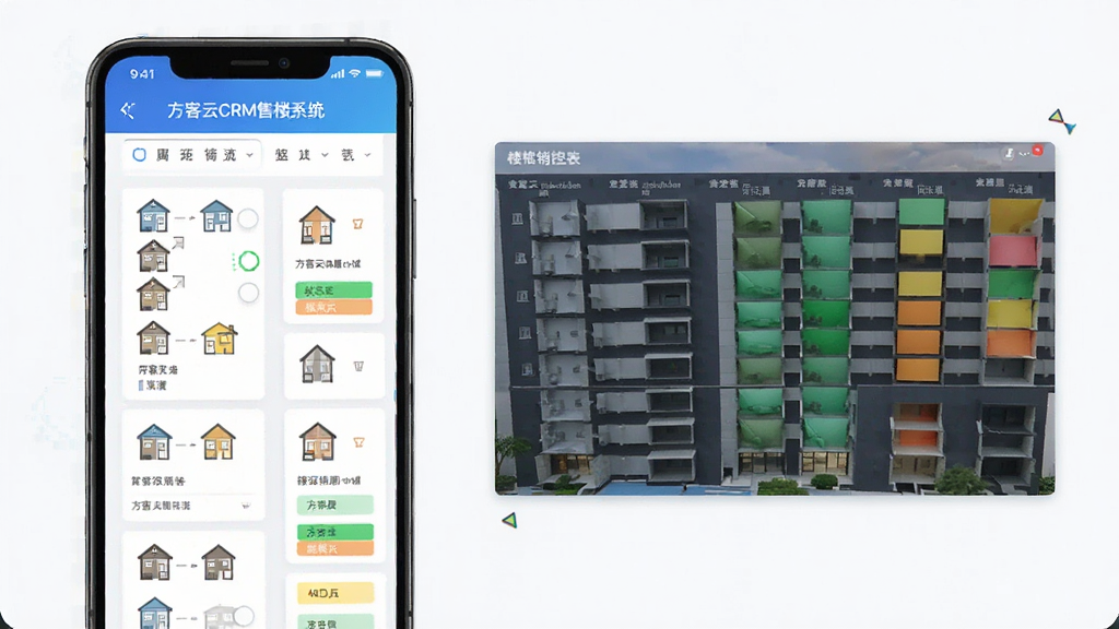 ������CRM��¥ϵͳ��Դ��ѯ����չʾͼ������Ϊ�ֻ���Ļ�ϵķ�Դɸѡ�����¥�����ر�������Ϊ��Ƭʽ�������У������ˬ��Լ��ϸ�ڰ�������ͼ����״̬ɫ�飬���ʸ���ɾ��޶���Ԫ�أ���������Ϊ��������CRM��¥ϵͳ��