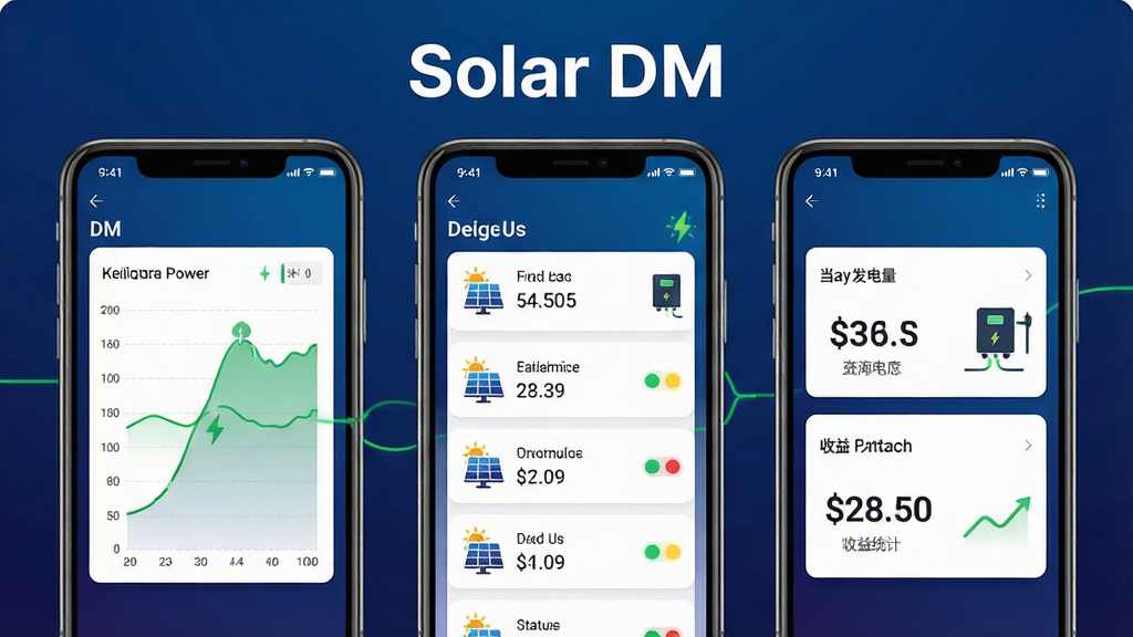 ������Solar DM�������ֻ�����չʾ������Ϊ�����������е������ֻ���Ļ���Ű��������Ļ��ʾ���繦������ͼ���м���Ļ��ʾ�豸�б���״ָ̬ʾ�ƣ��Ҳ���Ļ��ʾ���շ���������������ͳ�ƣ����Ϊ�ִ��Ƽ��б�ƽ����ƣ�ϸ�ڰ�������ɫ���䱳������ɫ��Ƭʽ������塢��ɫ��������������̫���ܰ��������ͼ�꣬���ʸ���ɾ��޶���Ԫ�أ�ͼƬ�Ϸ��ð�ɫ����д