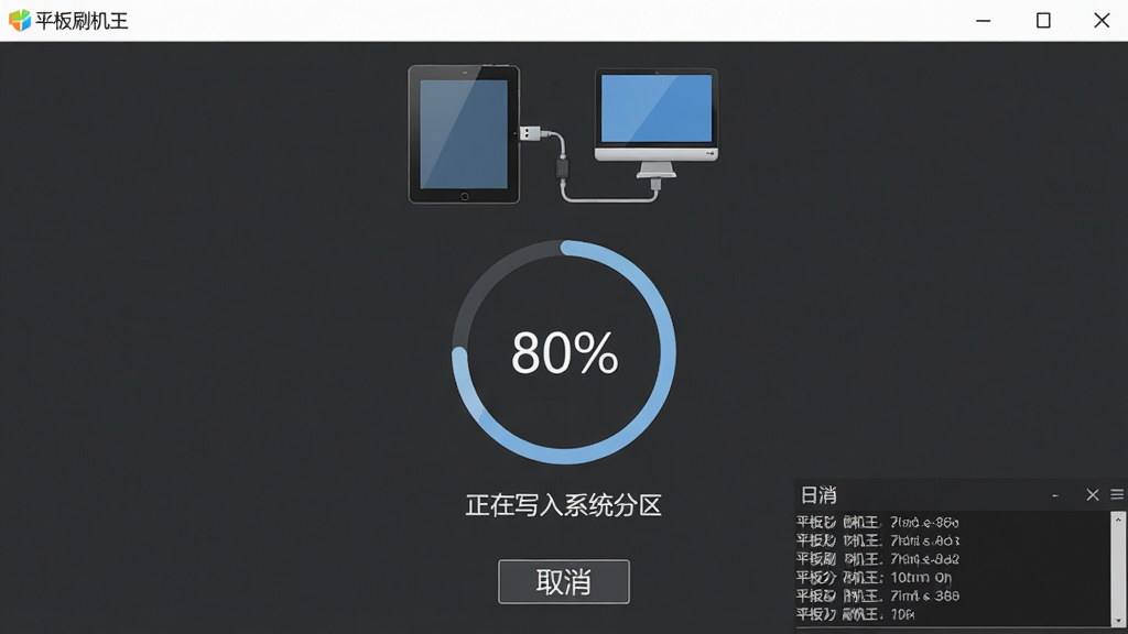 ƽ��ˢ����һ��ˢ�����Ƚ��棬����������Բ�ν�������ʾ80%���Ϸ���ƽ�������ͨ��USB�����ӵ�ʾ��ͼ���·�������ʾ������д��ϵͳ������������Ϊ���ɫ�������ֱ�ۣ�ϸ�ڰ���ȡ����ť����־������ڣ������б�ע��ƽ��ˢ������Ʒ���������־��У����ʸ��壬�ɾ����޶���Ԫ��