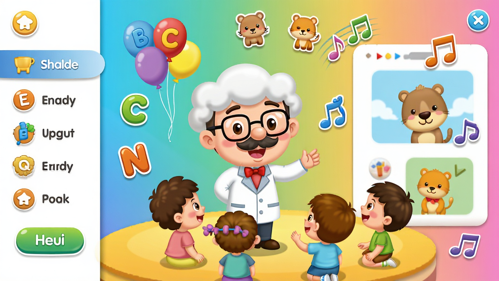 �ɲ�ʿ�׶�Ӣ������������ȫ��չʾ�����������ǿ�ͨ���Ĳ�ʿ����������һȺ�׶���������Χ������Ӣ����ĸ����ɫ���򡢶���ͼ�������Ԫ�أ����ֲ������ҷ��������Ϊ���ܵ����˵����Ҳ�Ϊѧϰ����չʾ���������Ű��������򣬷��Ϊ�������õĶ�ͯ�����廭�磬ϸ�ڰ���Բ��İ�ť����͵���Ӱ����ʵĽ��䱳�������ʸ��壬����ɾ����޶���Ԫ��