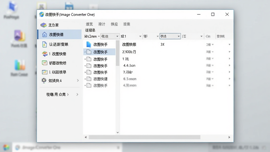 一张干净的软件主界面截图,画面中央是改图快手(Image Converter One)的窗口,左侧是功能导航栏,右侧是文件列表区域,整体采用浅色主题,界面元素排列整齐,窗口标题栏显示“改图快手(Image Converter One)”字样,背景是简洁的桌面环境,画质清晰,无多余元素