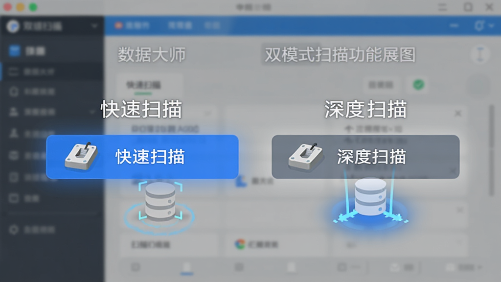 ���ݴ�ʦ˫ģʽɨ�蹦��չʾͼ������Ϊ���������п���ɨ�������ɨ������ѡ�ť������Ϊ���Ҳ��ţ��Ű�Ϊ���½ṹ˵�����֣����Ϊ��ƽ��UI��ƣ�ϸ�ڰ�����ɫ����ѡ��״̬������ͼ�ꡢɨ�趯����Ч������Ϊ����ɾ��޶���Ԫ��