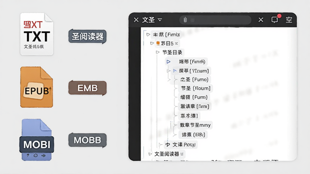 ��ʥ�Ķ������ʽ��������ʾ��ͼ�����������TXT��EPUB��MOBI�ȸ�ʽͼ���������У��Ҳ�����ʥ�Ķ����򿪵�������Զ����ɵ��½�Ŀ¼��������Ϊǳ��ɫ������������Ű����룬ϸ�ڰ�����ʽ��ǩ��Ŀ¼�㼶�����ʸɾ�����
