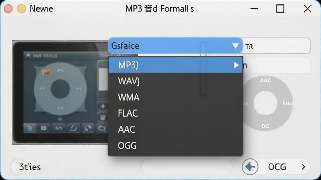 һ��չʾ����MP3��Ƶ��ʽת������ʽѡ�������˵���ͼƬ���������������������ɼ��������˵�չ����ʾMP3��WAV��WMA��FLAC��AAC��OGG�ȶ�����Ƶ��ʽѡ��������࣬�����ɾ��������������޶���Ԫ��