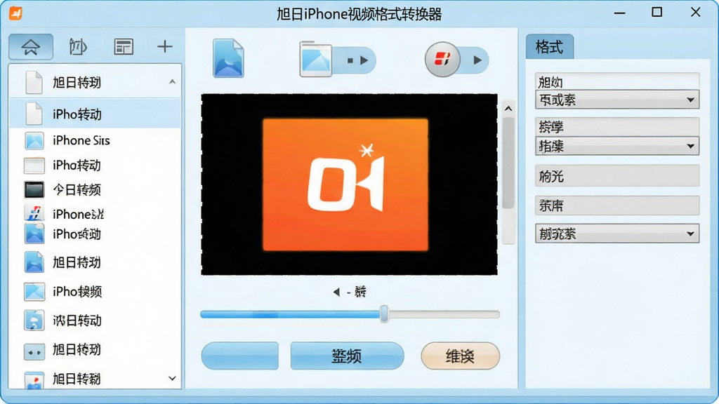 һ�������������ȫ��չʾͼ����������������iPhone��Ƶ��ʽת�����Ĳ������ڣ����Ϊ�ļ��б������Ҳ�Ϊ��ʽѡ����壬�����Ϸ���ʾ�������ơ�����iPhone��Ƶ��ʽת��������������ǳ��ɫ�Ͱ�ɫΪ��ɫ�������ּ�����������Ϊ�ִ�����UI��ͼ��ϸ�ڰ�����ťͼ�ꡢ����������ʽ�����˵������������ɾ����޶���Ԫ��