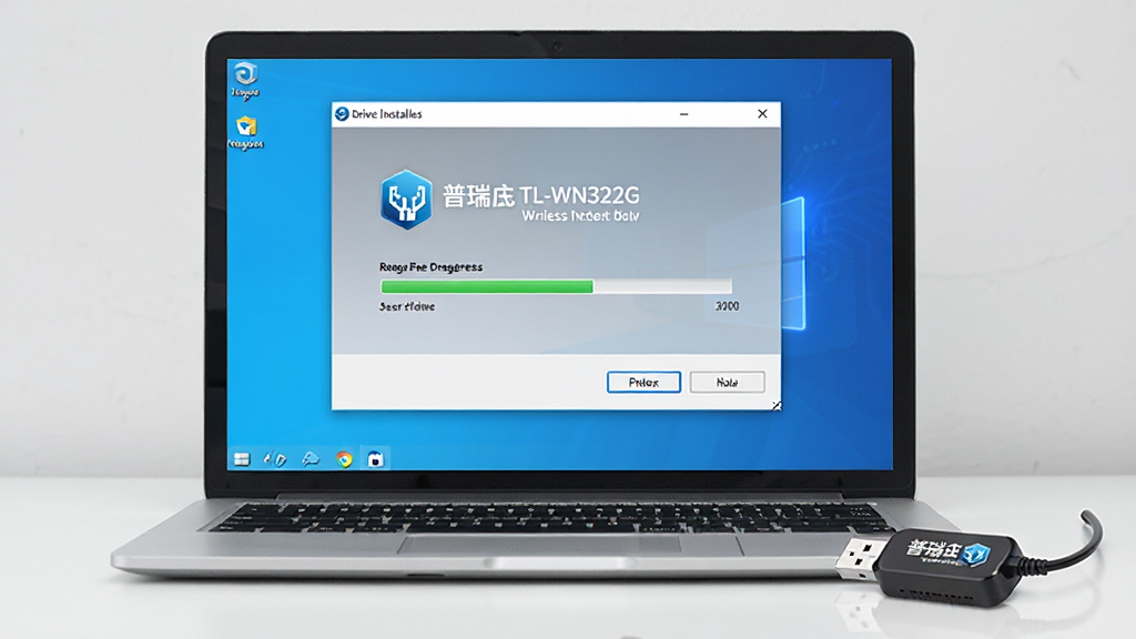 һ��չʾ�����TL-WN322G��������������װ�����ͼƬ������Ϊ������Ļ����ʾ������װ�򵼴��ڣ�����Ϊ�������滷�������־�����ʾ��װ������������logo���Ű����������Ϊ�Ƽ���Լ�磬ϸ�ڰ���USB��������ʵ������ڱʼǱ��Աߣ����ʸ��壬�ɾ����޶���Ԫ��
