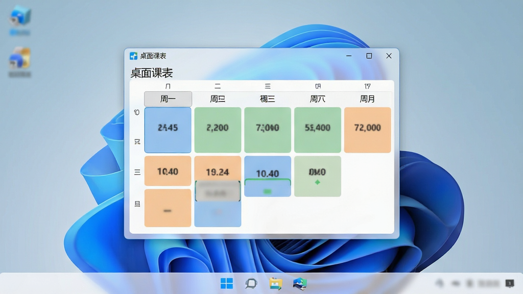 һ�Ÿɾ������Windows���������ͼ����������չʾ�š�����α����������������ڣ�������������������һ�����յĿγ̷��飬��ͬ�γ��������̡��ȵ����ɫ�����֣����ڱ�Ե���а�͸��ĥɰЧ���������Ǽ�Լ��Windows 11Ĭ�ϱ�ֽ�����������¡�������������ͼ�꣬���������������޶���Ԫ��
