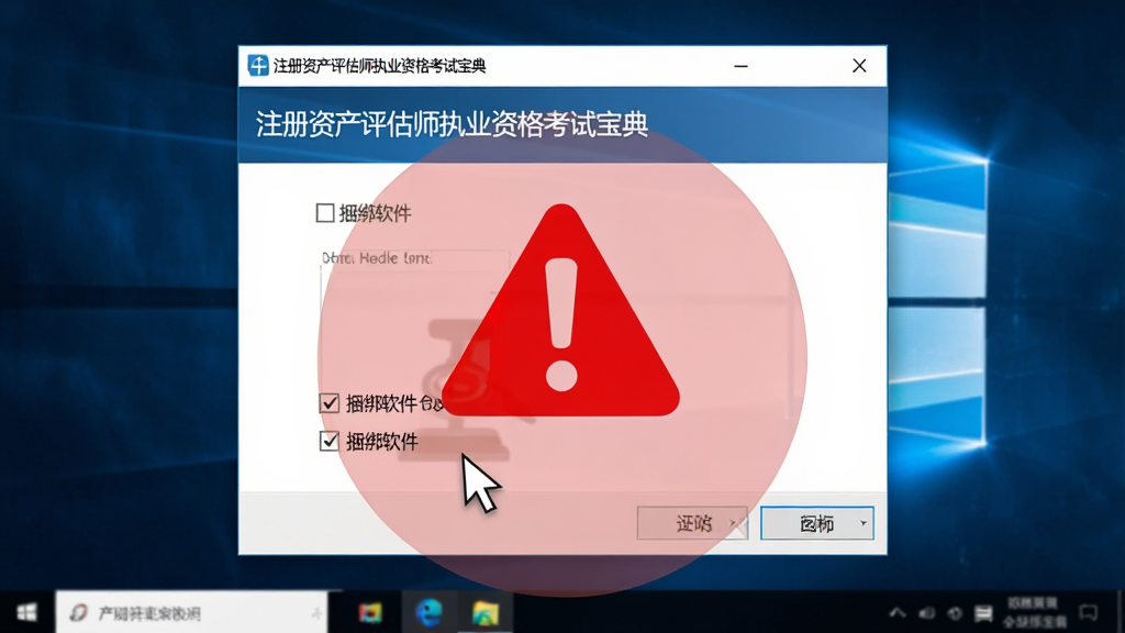 ��������Ϊ��ע���ʲ�����ʦִҵ�ʸ��Ա��䡱������Windows�����ϵİ�װ�򵼽��棬��������һ����Ŀ�ĺ�ɫ�����־�����ڡ�������������ѡ���ϡ�����Ϊ������װ�Ի�����У��Ű��ࡣ���Ϊ�̳�ʾ��ͼ���ϸ�ڰ������ָ��ָ��ȡ����ѡ��λ�á���͸���ĺ�ɫ����Ȧע������Ϊ���壬����ɾ����޶���Ԫ�ء�