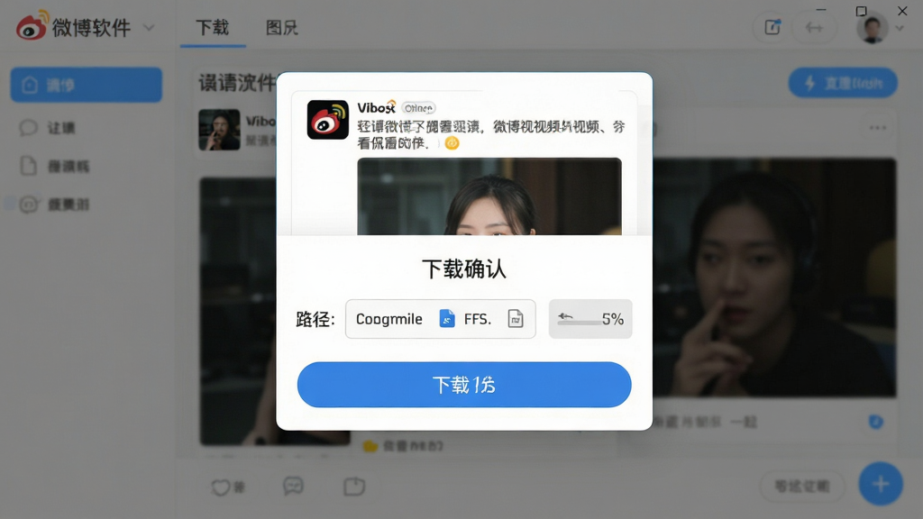 ��٩΢��������һ������΢����Ƶ��ͼƬ�Ĺ�����ʾ���棬����Ϊ�����������뵯��������ȷ�϶Ի��򣬲����Ϸ�Ϊ΢��Ԥ������ͼ���·�Ϊ����·��ѡ�����ʽѡ��Ű����������Ϊ��ƽ��UI��ϸ�ڰ������ذ�ť�������ļ���ʽͼ�ꡢ���Ȱٷֱ����֣����ʸ��壬�ɾ����޶���Ԫ��