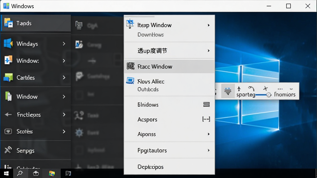 ��������ʦ�������������ͼ������չʾһ��Windows�Ҽ��˵���չ�����˵����������ö����ڡ�͸���ȵ��ڡ����ش��ڡ�����λ�õ�ѡ��˵��Ա���һ��С�͵�������������������ΪWindowsԭ����ɫ���⣬�������������ֹ��������ʸ��壬�޶���װ��Ԫ��