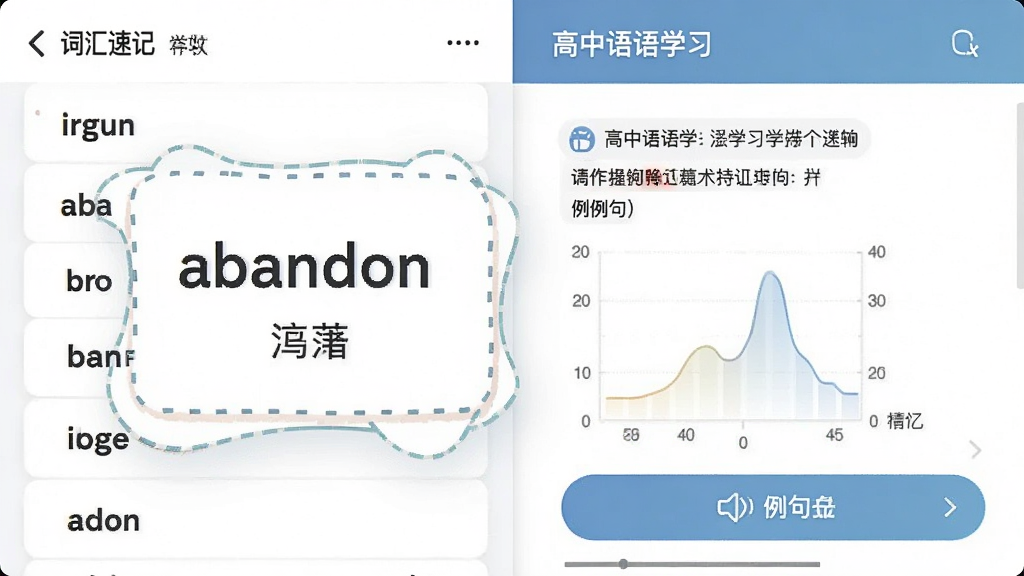 ����Ӣ��ѧϰ�����ʻ��ټǽ����ͼ���廭����������Ϊ���ʿ�Ƭ��abandon�����������壬������൥���б��Ҳ�����չʾ���Ű����룬�������У԰�磬ϸ�ڰ�����������ͼ���뷢����ť������ϸ��ɾ�