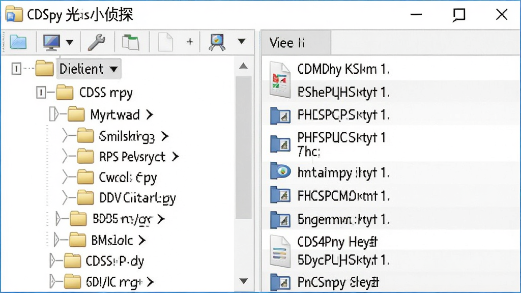 һ����������ֲ���дͼ������չʾCDSpy����С��̽��Ŀ¼����壬���Ϊ�ļ��в㼶�ṹ���Ҳ�Ϊ�ļ��б����ļ��������ɼ�������Ϊ���ҷ��������Ϊ���칫�磬ϸ�ڰ������������ļ�ͼ�꣬������������������Ϊ��ɫ���ɾ��޶���Ԫ��