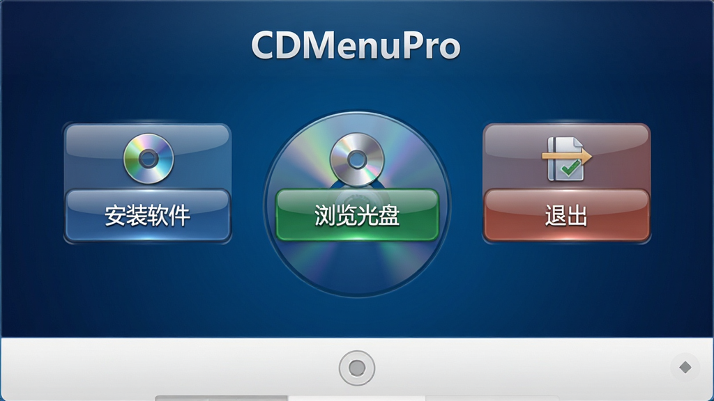 һ��չʾ CDMenuPro �������ɵĹ����Զ����в˵�Ԥ��ͼ����������һ�����ж����ť���������棬��ť��д�š���װ��������������̡����˳���������������������ɫ���䣬���Ϊ����������Ƹ壬ϸ�ڰ����߹ⰴť��ͼ�꣬�����������ɾ����޶���Ԫ��