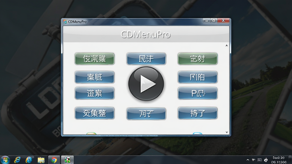 һ��չʾ CDMenuPro ������ Windows ���������в��Բ˵���ͼƬ����������һ���Զ����Ŵ��ڣ������ڰ���������ܰ�ť�ͱ���ͼƬ����Ļ�·��������������Ϊ��ʵ������Ļ���㣬ϸ�ڰ���������Ӱ�Ͱ�ť�߹⣬�����������ɾ����޶���Ԫ��