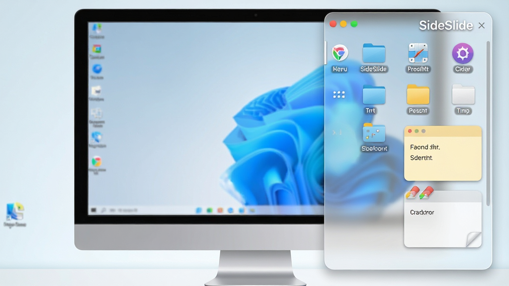 һ��չʾ SideSlide ������������泡��ͼ������������һ̨���� Windows ϵͳ�ĵ�����ʾ������Ļ�Ҳ�չ��һ����͸���Ĳ�߻�����壬��������������Ŷ��Ӧ�ó���ͼ�ꡢ�ļ��п�ݷ�ʽ�ͱ�ǩ��Ƭ����Ļ����Ǹɾ������汳�������ֲ��ú��������ͼ�����Ϊ�ִ��Ƽ��� UI չʾͼ��ϸ�ڰ�������Բ�Ǳ߿�ͼ����Ӱ����͸��ë����Ч���������д������� 