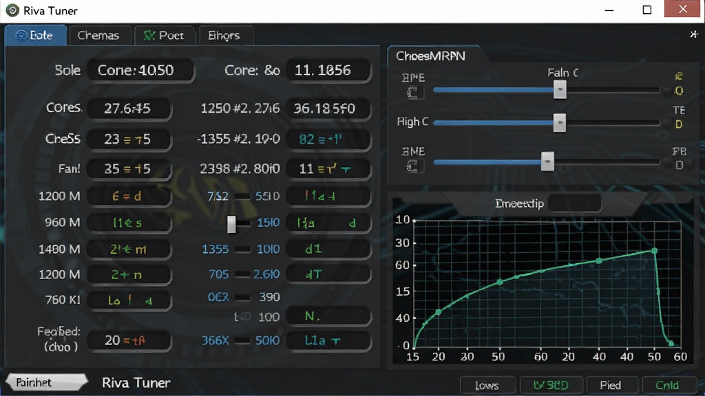 һ��չʾ Riva Tuner �����������ͼƬ�������������������ڣ������ʾ�Կ��ͺ������Ƶ�ʡ��Դ�Ƶ�ʡ�����ת�ٵȲ������Ҳ��ǳ�Ƶ������������ͼ�����ڱ���Ϊ��ɫ�Ƽ�������岼�����������ΪרҵӲ�����߽�ͼ��ϸ�ڰ������ֶ�����ͼ�������������ɾ����޶���Ԫ��