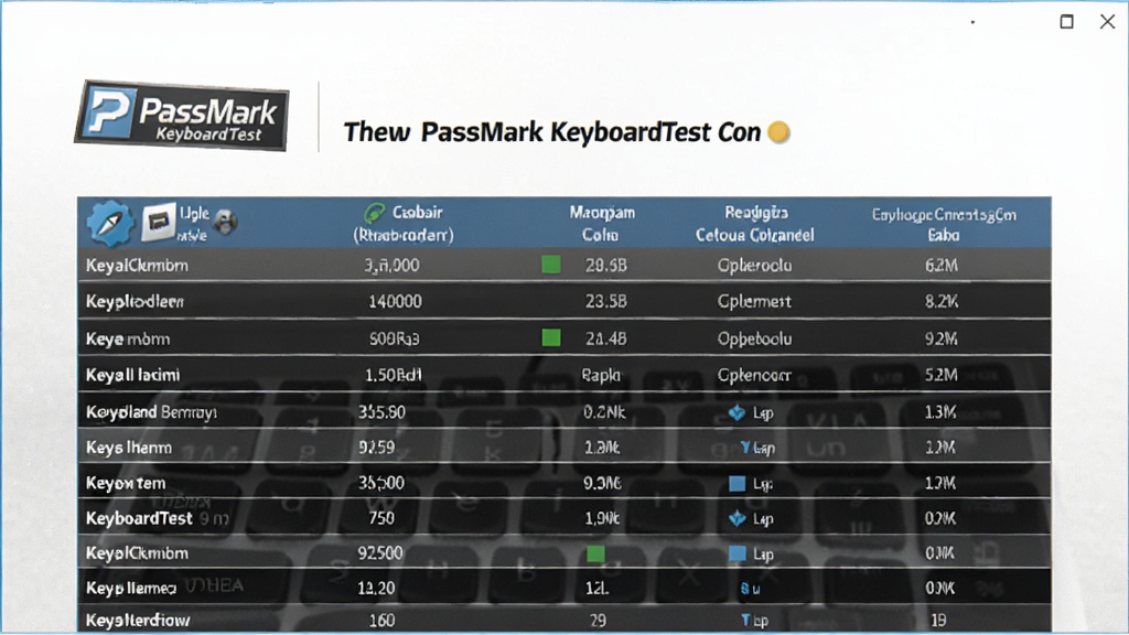 һ��չʾ PassMark KeyboardTest �������ɵļ�ⱨ�����ŵ�ͼƬ����������һ���Ű�����ı����ĵ��������ڰ����������ơ����������Ӧʱ����У�������������־�ͱ��⣬����Ϊ��ɫֽ���ʸУ��Ű�Ϊ�ĵ�Ԥ�������Ϊרҵ������ʽ��ϸ�ڰ��������ߡ��������ݡ�״̬ͼ�꣬���ʸ��壬�ɾ����޶���Ԫ��