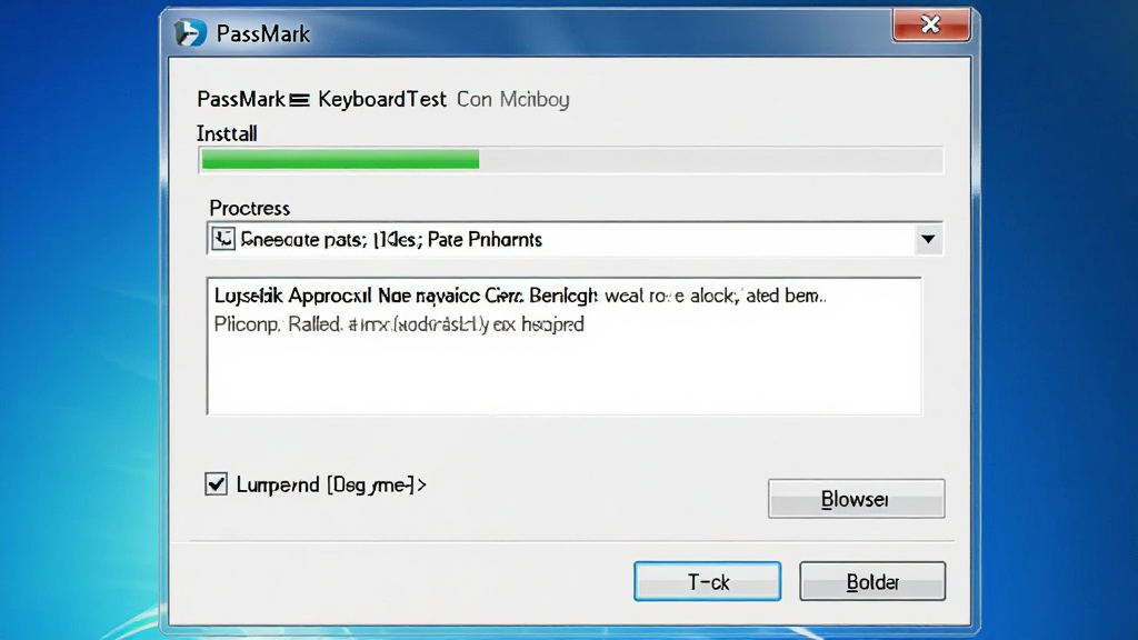 һ��չʾ PassMark KeyboardTest ������װ�򵼽����ͼƬ����������һ����׼�� Windows ��װ���ڣ����С���һ������ť�Ͱ�װ·��ѡ��򣬱���Ϊ��ɫ���䣬�Ű���У����Ϊ������װ��ͼ��ϸ�ڰ�����װ������������Э�鹴ѡ������ļ��а�ť�����ʸ��壬�ɾ����޶���Ԫ��