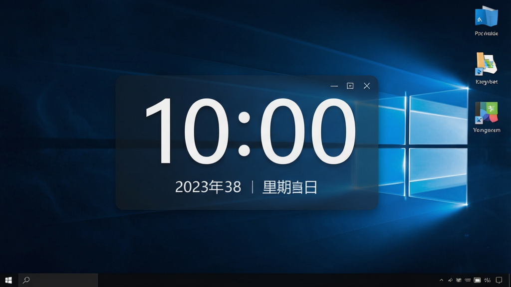һ��Windows�������泡��ͼ�������������ݹ���������ʱ����������ʱ������ʱ�ӽ��棬ʱ��������������ʾ��ǰʱ�䣬�·�����������������Ϣ�����汳��Ϊ�����ɫ�����ֽ���Ҳ಼�ּ�����������ͼ�꣬�������ִ���Լ��ϸ����������Ļ��Ӱ��Ȼ�����ʸ��壬����ɾ��޶���Ԫ�ء�