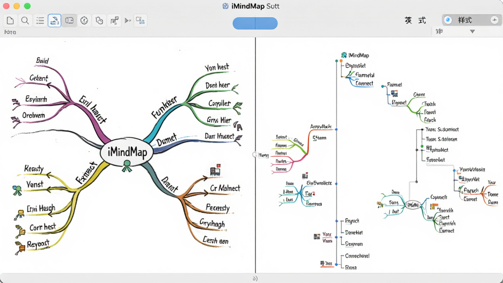 һ�� iMindMap ���������ͼ������������ֻ����˼ά��ͼ��֧��������Ȼ�����������ֻ�ʴ��У��Ҳ���ͬһ�����л�Ϊ������״���ֵĶԱ�չʾ����������л���ť����ʽѡ����Ϊ����������ʾͼ��ϸ�ڰ�����ɫ��֧��ͼ������ֱ�ǩ����������������ɾ����޶���Ԫ��