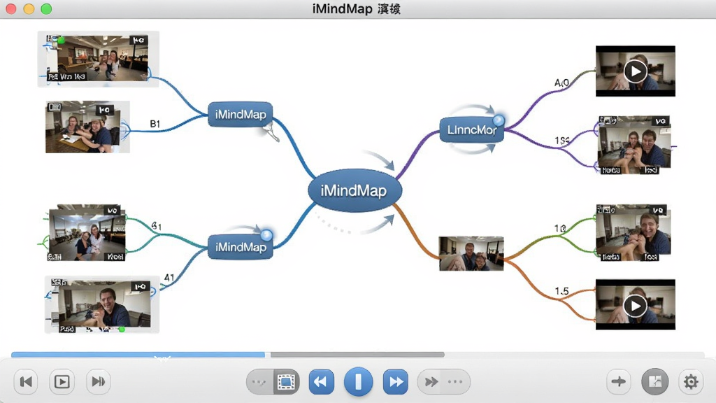 һ�� iMindMap ��ʾģʽ����ͼ������������һ��˼ά��ͼ����ǰ�ڵ�����չ������Χ��ͼƬ����Ƶ����ͼǶ���ڷ�֧�ϣ�����ײ�����ʾ�����������Ϊ����������ʾͼ��ϸ�ڰ�����ý��ͼ�ꡢ����չ��Ч���Ϳ��ư�ť����������������ɾ����޶���Ԫ��