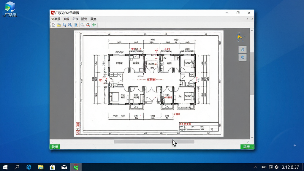 һ�Ź�����PDF���ٿ�ͼ�����ڵ����������������еĳ���ͼ������������������ʾһ�������Ľ���CADͼֽ��ͼֽ������������ע��������������ײ�״̬����ʾ���������������������汳��Ϊ������ɫ���䣬���½��������汾�š�3.12.0.37�������Ϊдʵ�������н�ͼ������Ϊȫ��չʾ��ϸ�ڰ���������Ӱ��������ͼ�ꡢ���ָ��λ�ã�����Ϊ4K���壬�ɾ��޶���Ԫ��