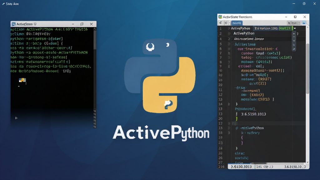 ActivePython �����������������༭��ͬ��չʾ������Ϊ����ɫ���䱳���ϵ� Python �ٷ� Logo �� ActiveState Ʒ�Ʊ�ʶ�ںϣ����ֲ��þ��жԳ��Ű棬���չʾ�ն������д��ڣ��Ҳ�չʾ����༭�����ڣ����Ϊ�ִ��Ƽ��б�ƽ����ƣ�ϸ�ڰ�������������汾�ű�ǩ��Ԥװ���б������������ʸ��� 4K �ɾ��޶���Ԫ�أ�ͼƬ����������Ϊ 