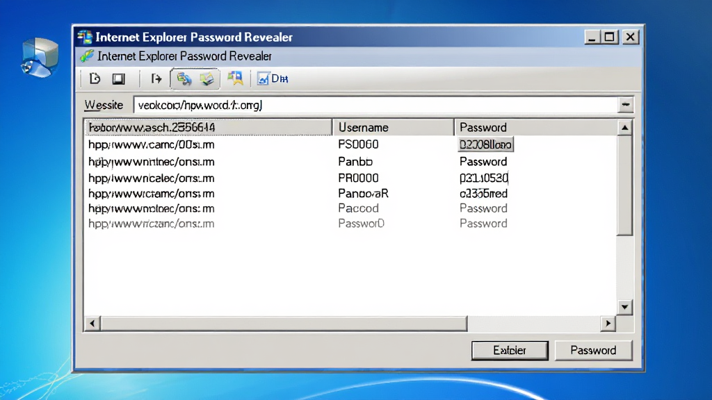 һ�Ÿɾ��ĵ��������ͼ������������Internet Explorer Password Revealer�����������洰�ڣ���������ʾ����վ��ַ���û����������б���������Ϊ����Windows������ʽ�������Ǽ�����ɫ�������棬���岼�����������дʵ��ϸ�ڰ������ڱ߿��б��С���ť�ؼ��������������ɾ����޶���Ԫ��