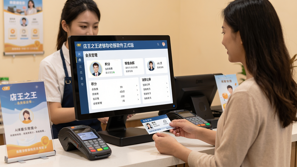 AI��ͼ��ʾ�ʣ���������Ϊ�ŵ�ǰ̨����Ա����Ϊ�˿Ͱ�����Ա����������Ļ����ʾ������֮������������������ʽ�桱�Ļ�Ա�������棬�������л�Աͷ�񡢻��֡���ֵ�����Ѽ�¼������Ϊ���ﻥ������Ļ��д�����Ϊ��ܰ��ҵ������ϸ���л�Ա����POS�������������������������ɾ��޶���Ԫ��