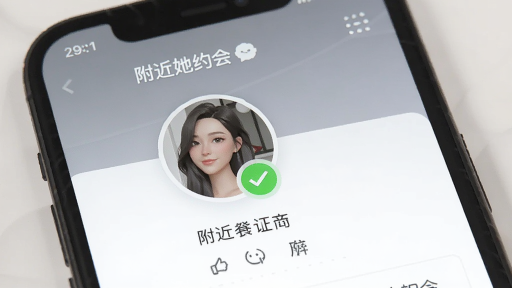 一张展示附近她约会软件个人资料认证页面的图片,页面上有