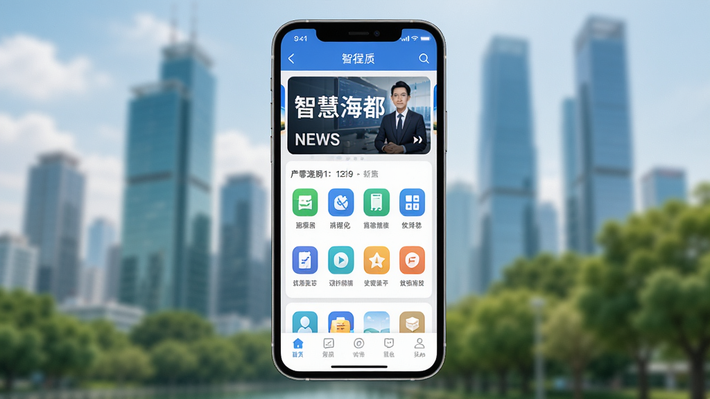 �������һ�������ֻ���Ļ���棬��Ļ��չʾ�ǻۺ���APP����ҳ���棬���沼�ְ������������ֲ�ͼ���в�����ͼ�������ײ�������������Ϊ�黯���ִ���������������������Ϊдʵ�Ƽ��磬ϸ�ڰ���������APPͼ�������ֱ�ʶ�����ʸ��壬�ɾ����޶���Ԫ��