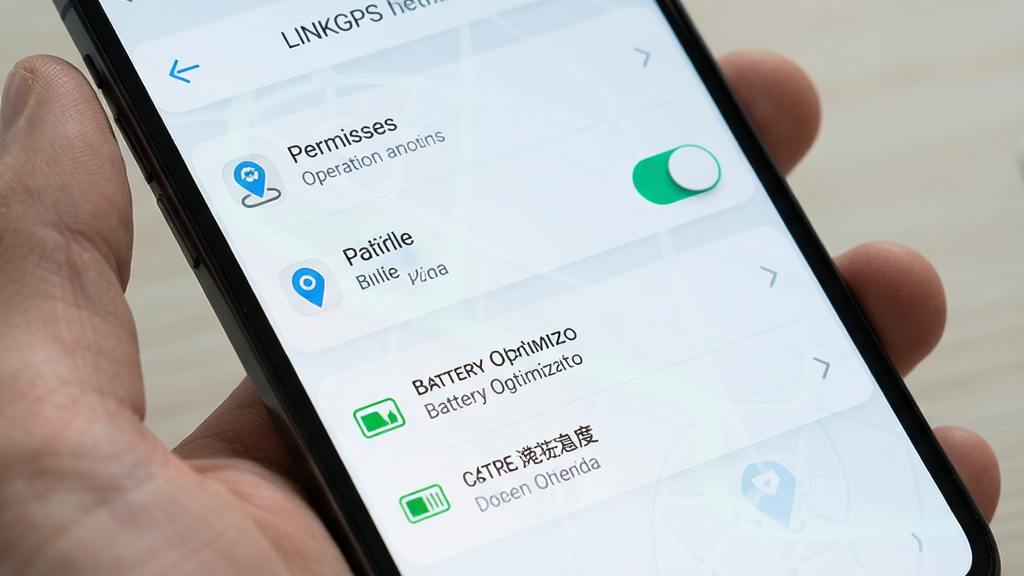 LINKGPS �������ý��棬�ֻ���Ļ��ʾȨ�޿��������Ż�ѡ�����Ϊ�б�ʽ�������ˬǳɫ��ϸ�ڰ�����λͼ�ꡢ���ذ�ť������˵�������ʸ��壬�ɾ����޶���Ԫ��