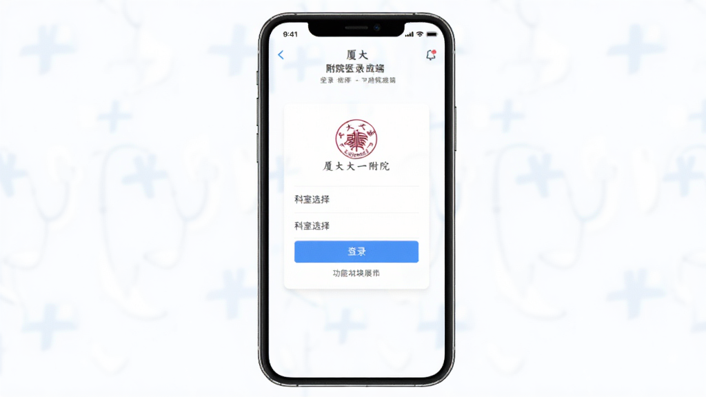 �ô�һ��Ժҽ����Ӧ�õ�¼�����빦��ģ��չʾͼ������Ϊ�ֻ���Ļ��ʾ��¼��Ϳ���ѡ��˵������־����Ű棬�����ҽ������ϸ�ڰ�����ɫ��¼��ť�Ͱ�ɫ���������ʸ��壬����ɾ����޶���Ԫ��