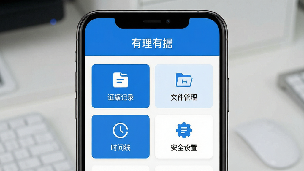 一张展示有理有据软件主界面的手机屏幕截图,画面中央是软件首页,顶部显示软件名称