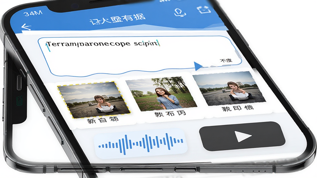 一部智能手机屏幕显示有理有据软件的多类型证据记录界面,画面中同时呈现文字输入框、图片缩略图、音频波形图标和视频播放按钮,界面布局整齐,配色以蓝色和白色为主,风格清爽专业,细节丰富,画质清晰,干净无多余元素