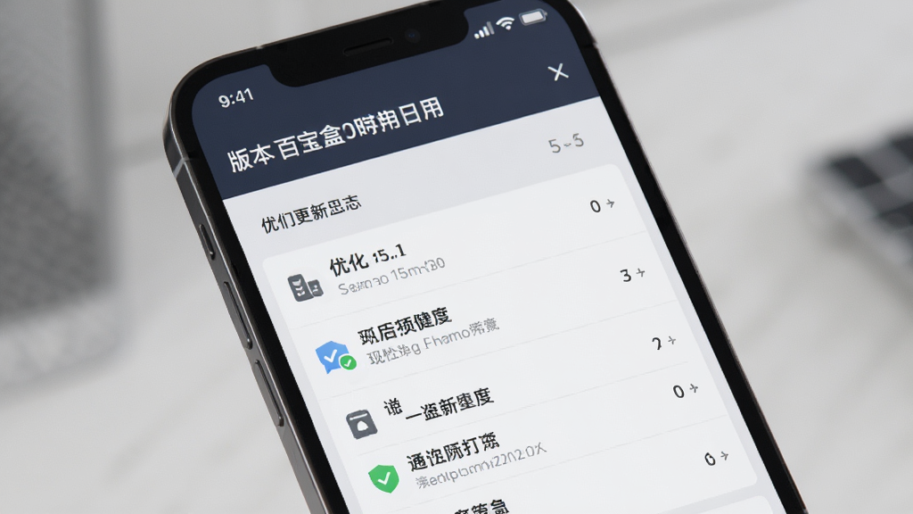手机屏幕中百宝盒应用显示更新日志页面,界面整洁,顶部有版本信息,下方列出优化条目,风格商务简约,画质干净,无多余元素